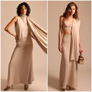 Bleusalt Maxi Skirt A-line Beige Tan Neutral Soft Stretchy Lagenlook size XL